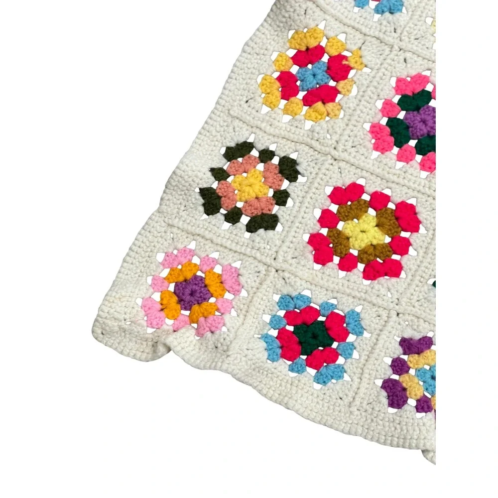 Vintage Handmade Granny Square Crochet Throw Blanket 45x34